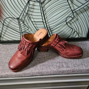 Born | Harmony Distressed Rust Leather with Fringes  Boho Mules Clogs - Size 11M